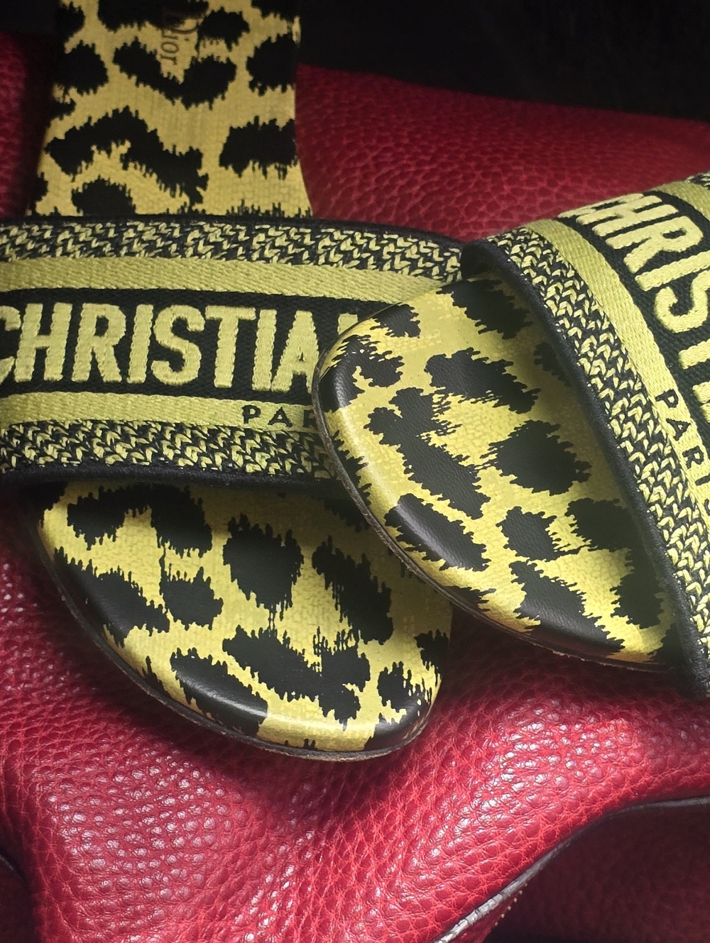 Dior Dway Slide Sandals Lime Pop Leopard Print Size 41 - Picture 12 of 12